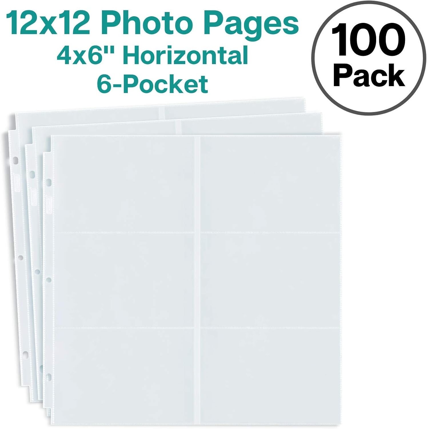 Photo Album Refill Pages 12x12 - 4x6 Landscape, 100 Pack Holds 1200 4x6" Phot...