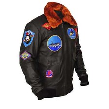 Movie Top Gun Tom Cruise Biker Men's Fighter Bomber For Army Real Leather Jacket