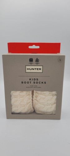 Hunter kids cable knit boot socks BNIB Size Large - White