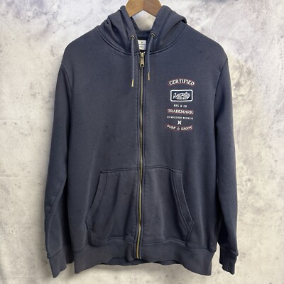 Hurley Hoodie Sweatshirt Mens Medium 22x25 Navy Blue Full Zip Surf Skate