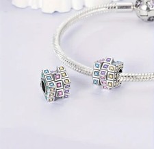 Sterling Silver S925 Rubik Cube with Stones Bracelet Charm ~ Gift