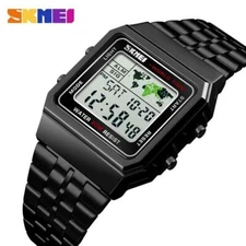 3atm Waterproof Sports Watch World Time Digital EL Men Women Wristwatch Gift Box