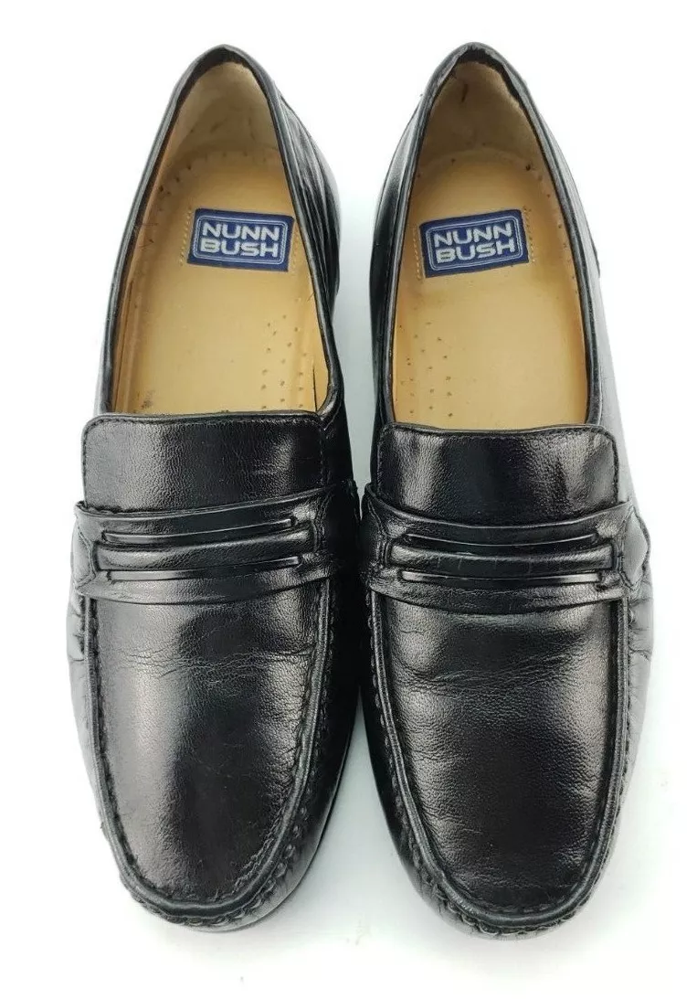 Nunn Bush Mens 8 M Bentley 83878 Black Kidskin Leather Moc Toe Slip On
