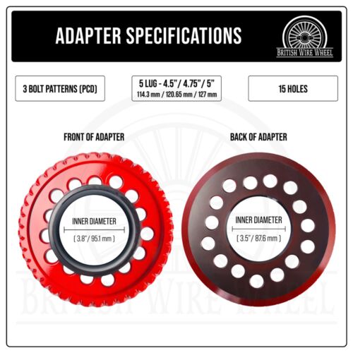 5 Lug Splined Wire Wheel Adapters for 24" Wire Wheels, 5x4.5/4.75/ 5, Set of 4 - Picture 2 of 9