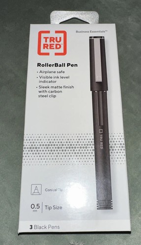 Roller Ball Pen Stick Fine 0.5 Tip Size. Conical Tip Black Ink 3/Pack TRu Red - Picture 3 of 8
