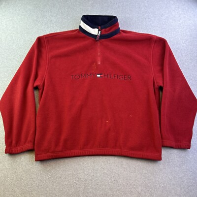 Tommy Hilfiger Sweater Mens XL Red Fleece Long Sleeve 1/4 Zip