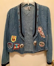 Vintage City Girl Denim Jacket W/ Southwestern Patches, Harley, Etc. Sz 6