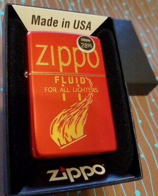 ZIPPO 49586 Logo Retro Fluid Metallic Red Laser Engrave NEW in box