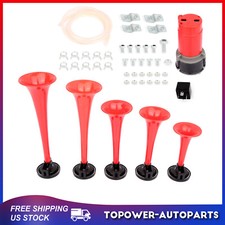 Red 5 Trumpets Air Horn Compressor Kit Dukes Of Hazzard Dixie Musical For Car