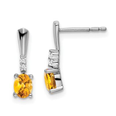 14 Karat Weißgold ovale Citrin und Diamant Ohrhänger 0,95 g Geschenk für Mutter