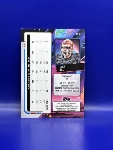 Erick All RC 2024 Topps Chrome Cosmic Nucleus Refractor Bengals #121 - Picture 2 of 2