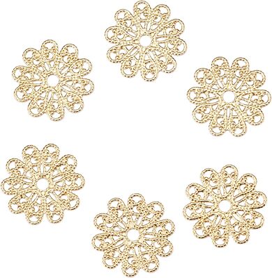 200x Brass Filigree Flower Charm Pendants for DIY Jewelry Crafts Making Findings