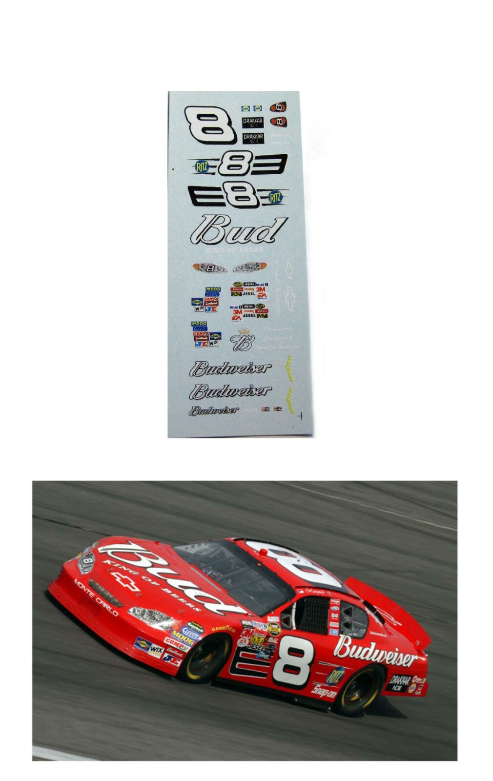 #8 Dale Jr 2004-05 Monte Carlo 1/64 scale DECAL AFX Tyco Auto World