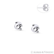 Baby Dolphin Ocean Sealife Animal Charm .925 Sterling Silver 5x6mm Stud Earrings