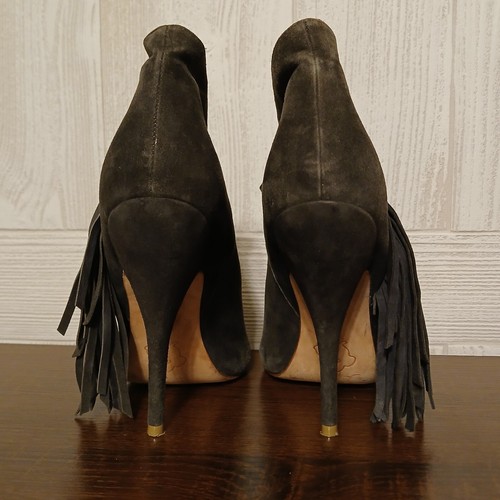 Plomo Size EU 39/US 8.5 Gray Suede Fringe Pull-On Ankle High Heels Andie Boot - Picture 4 of 13