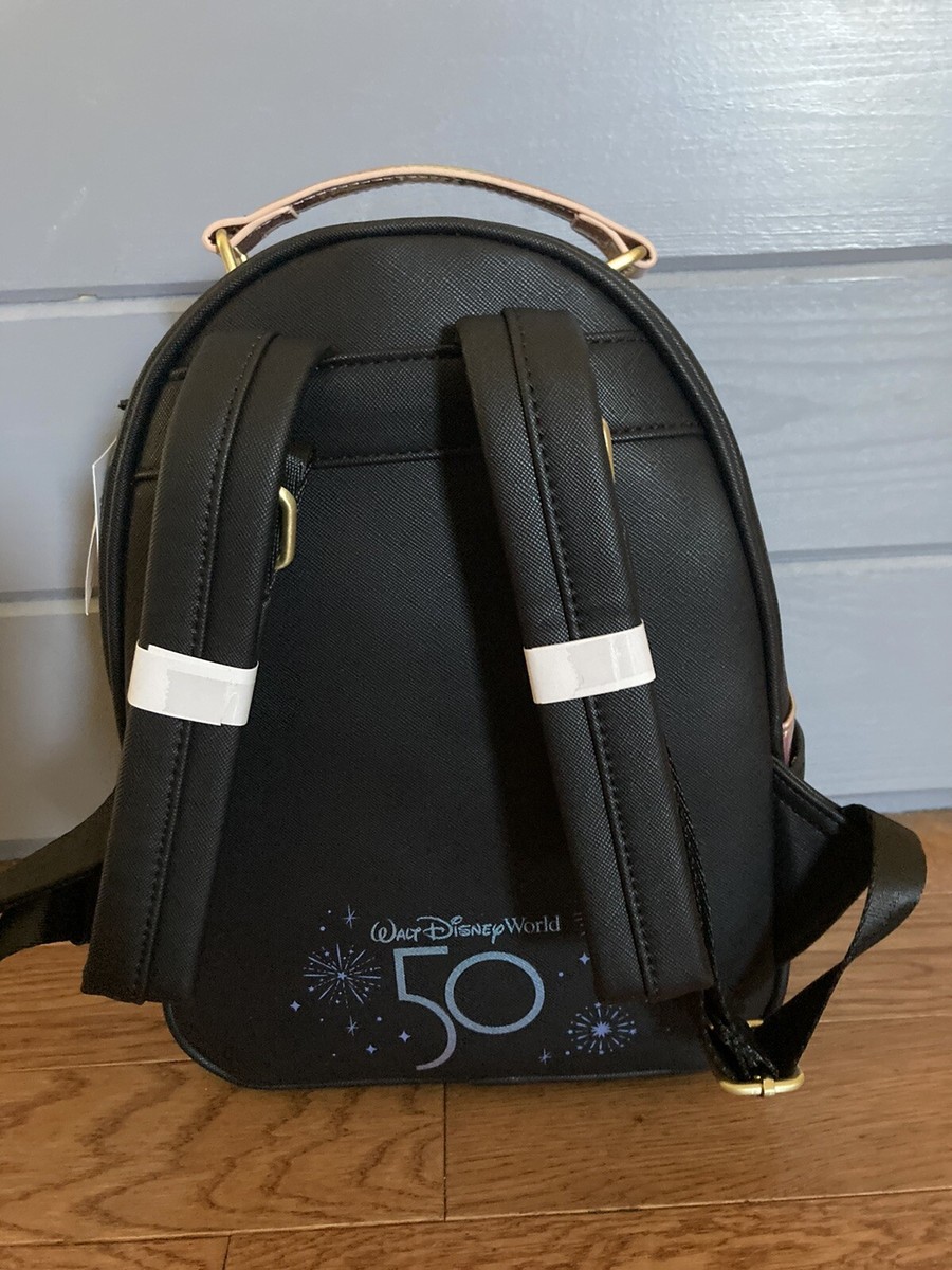 NWT Disney Parks Loungefly WDW 50th Anniversary Grand Finale Black Mini Backpack Disney World 50th Anniversary Black Grand Finale Castle  main image 2