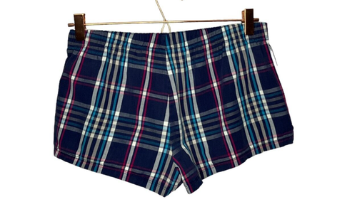 Aerie Small S Navy Blue Plaid 100% Cotton Poplin Pajama Lounge Sleep Shorts - Picture 2 of 4
