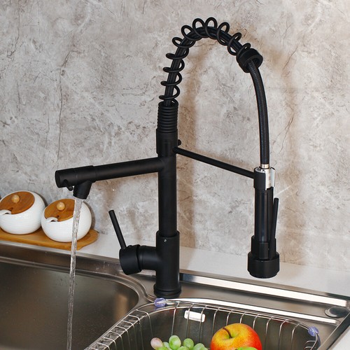 Kitchen Sink Pull Out Taps 2-Function Swivel Mixer Faucet Single Hole Deck Mount - Picture 14 of 66