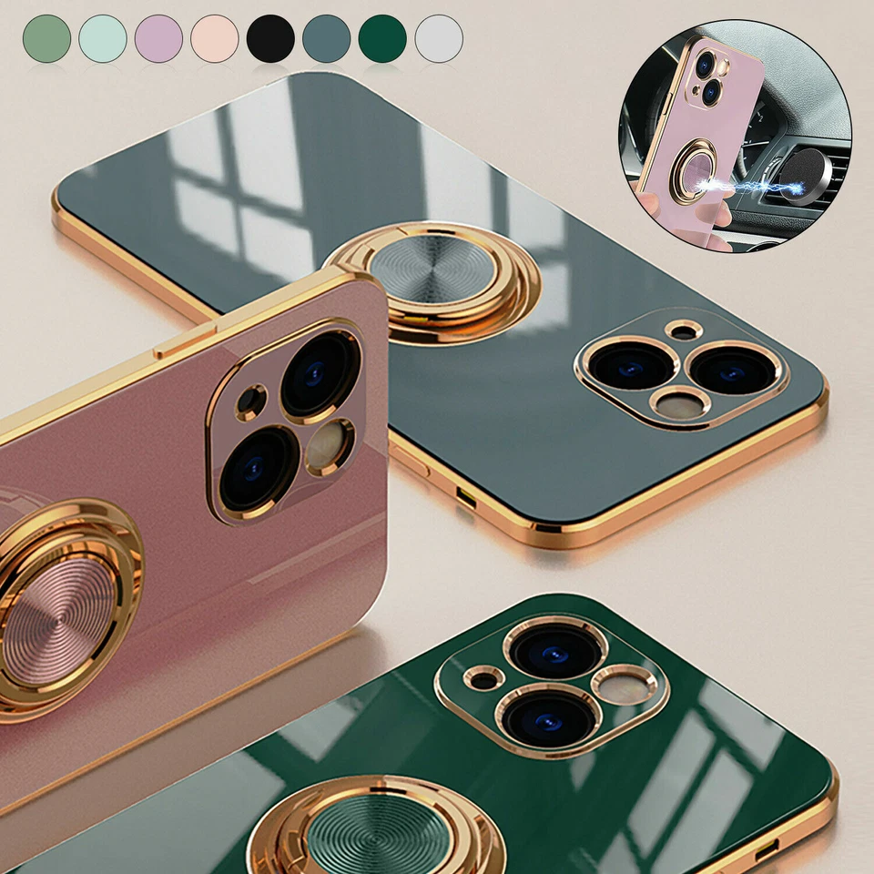 For iPhone 17 16 15 14 13 12 Pro Max Magnetic Shockproof Ring Holder Case Cover