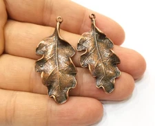 2 Oak Leaf Charms, Antique Copper Pendant, Earring Charms 46x22mm G18394