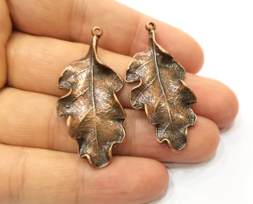 2 Oak Leaf Charms, Antique Copper Pendant, Earring Charms 46x22mm G18394