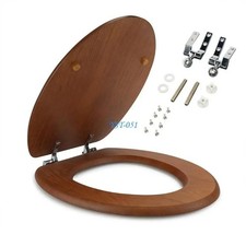 Wood Toilet Seat   Soft Close, Oak Finish, Universal Fit, Heavy Duty Hinges