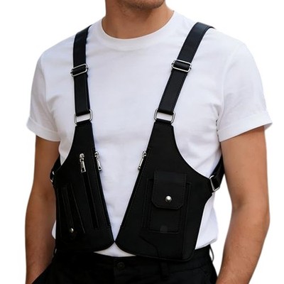 Double Shoulder Strap Multi Pocket Men Outdoor Anti Theft Leather Crossbody Bag