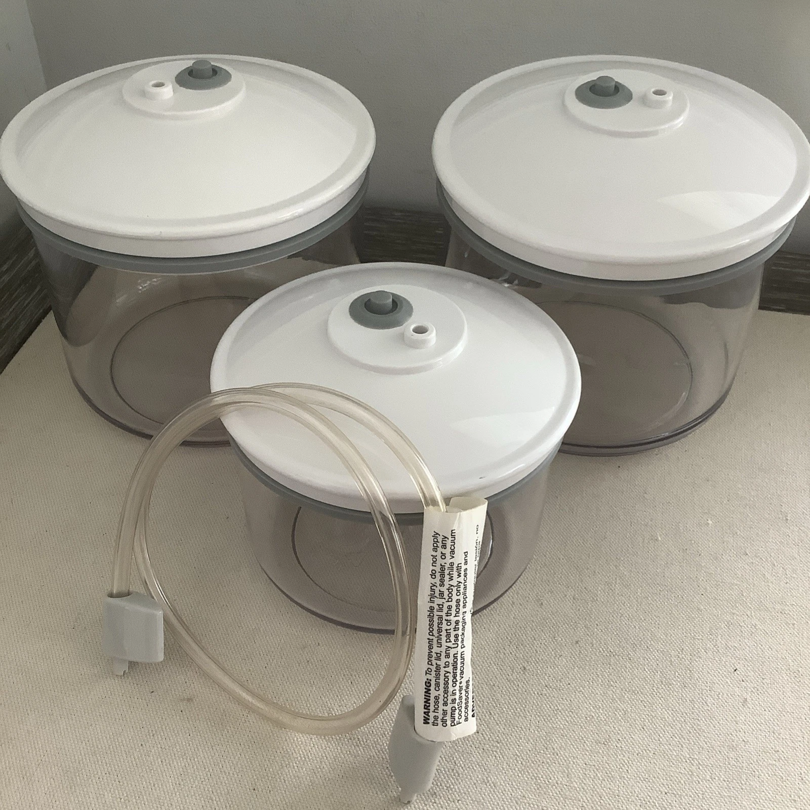 Lot 3 Snail Food Saver Jars W/ Lids 1 KY-123 25oz & 2 x KY-134 50oz + Hose Adapt