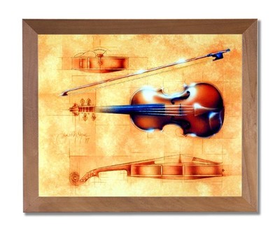 Old Wood Fiddle Violin and Bow Contemporary Music Wall Picture Honey Framed Art