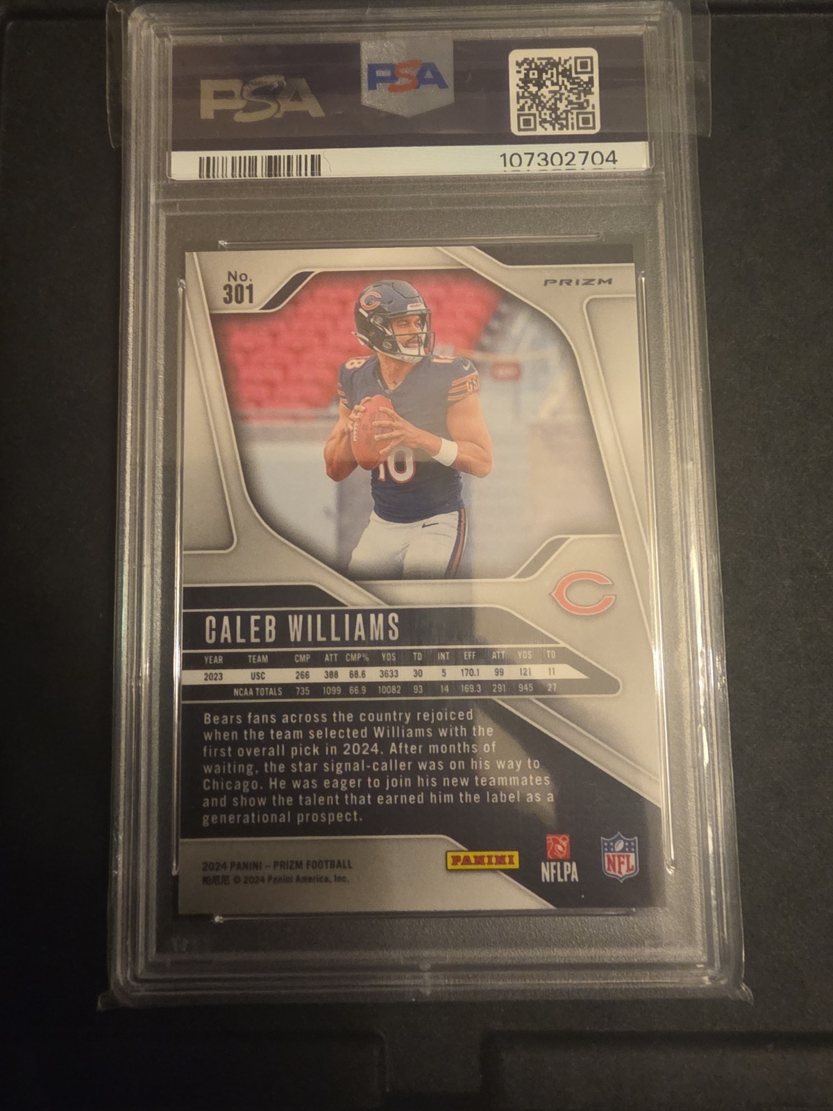 2024 PANINI PRIZM NEON GREEN PULSAR #301 CALEB WILLIAMS PSA 10 view 2