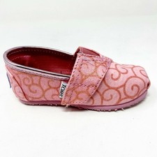 Toms Classics Pink Swirl Pattern Tiny Toddler Slip On Casual Canvas Flat Shoes