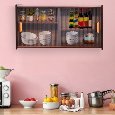 Small Kitchen Pantry Cabinet Wall Sideboard with Glass Doors Cupboard Food