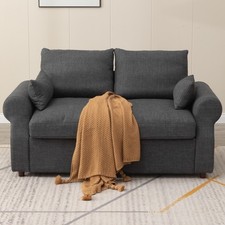 Modern 180cm 3 Seater Couch Seette, Linen Fabric Grey Sofa with Under Storage