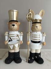 Next Set of 2 White Rosie Rabbit and Bertie Bear Nutcracker Christmas Ornaments