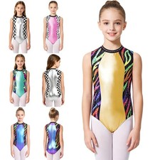 Kids Girls Dancewear One Piece Leotard Tango Bodysuits Samba Unitard Rumba Mesh
