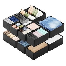 Drawer Organizer Clothes Dresser Organizer Bins for Nursery, 12 Pack Black
