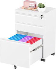 3 Drawer Mobile File Cabinet with Lock, Fully Assembled Rolling File Cabinet exc