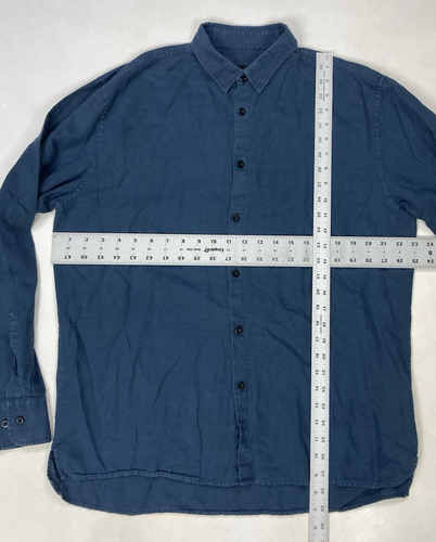Zanerobe Linen Blend Button Up Shirt Men Slim Fit Large Navy Blue Long Sleeve - Picture 6 of 8