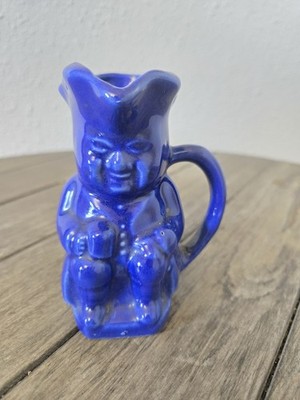 Vintage Pottery Toby Mug Cobalt Blue Creamer Syrup Pitcher Colonial