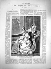 Original Old Antique Print 1877 Woman Child Window House Victor Hugo Story 19th