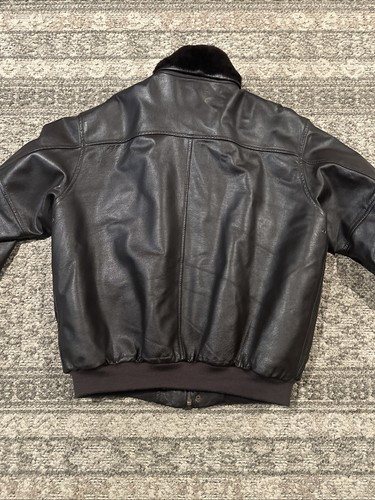 LL Bean Jacket Mens XL Tall Brown Goatskin Leather Sherpa Wool Lined Bomber - Picture 11 of 11