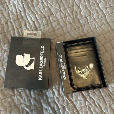 New In Box $70 Karl Lagerfeld Wallet Card Holder Black Zipper Wallet Heart