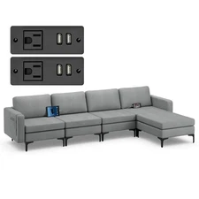 Modular L-shaped Sectional Sofa w/ Reversible Chaise & 4 USB Ports Dark Grey