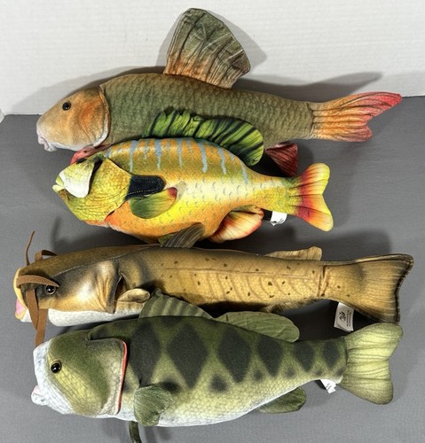 Lot of 4 Bass Pro Shops Realistic Fish Stuffed Animal Plush Toy 16" NICE