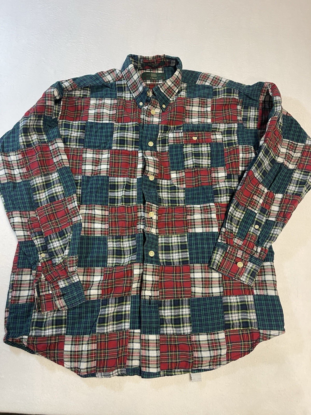 ORVIS- PATCHWORK PATTERN- LONG SLEEVE -BUTTON DOW… - image 1