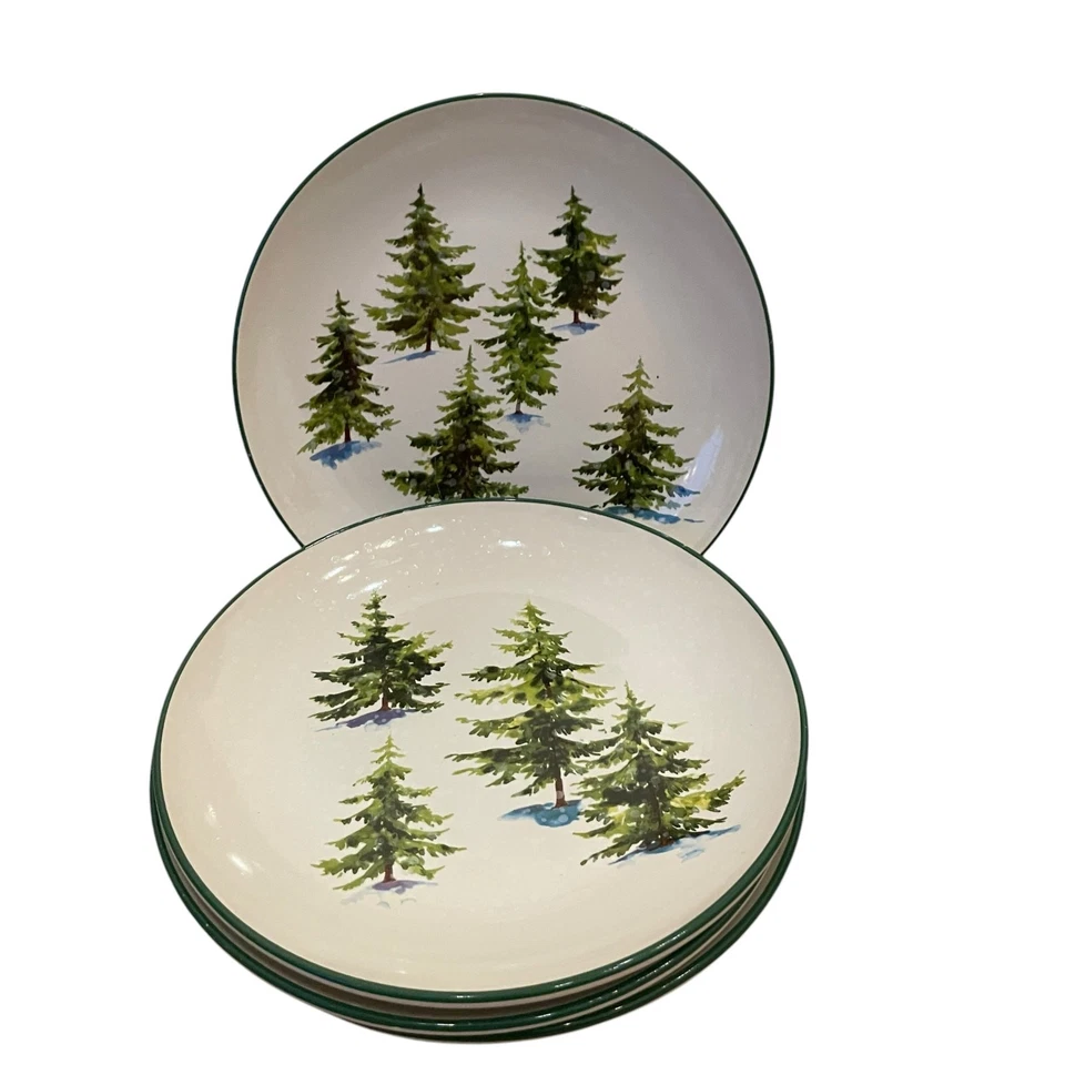 Рождественская сосна 8 дюймов керамические салатные тарелки набор из 4 от Global Design новый  - Изображение 2 из 4