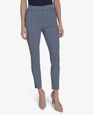 Tommy Hilfiger Women's Gingham-Print Pull-On skinny Leg Pants French Blue XS