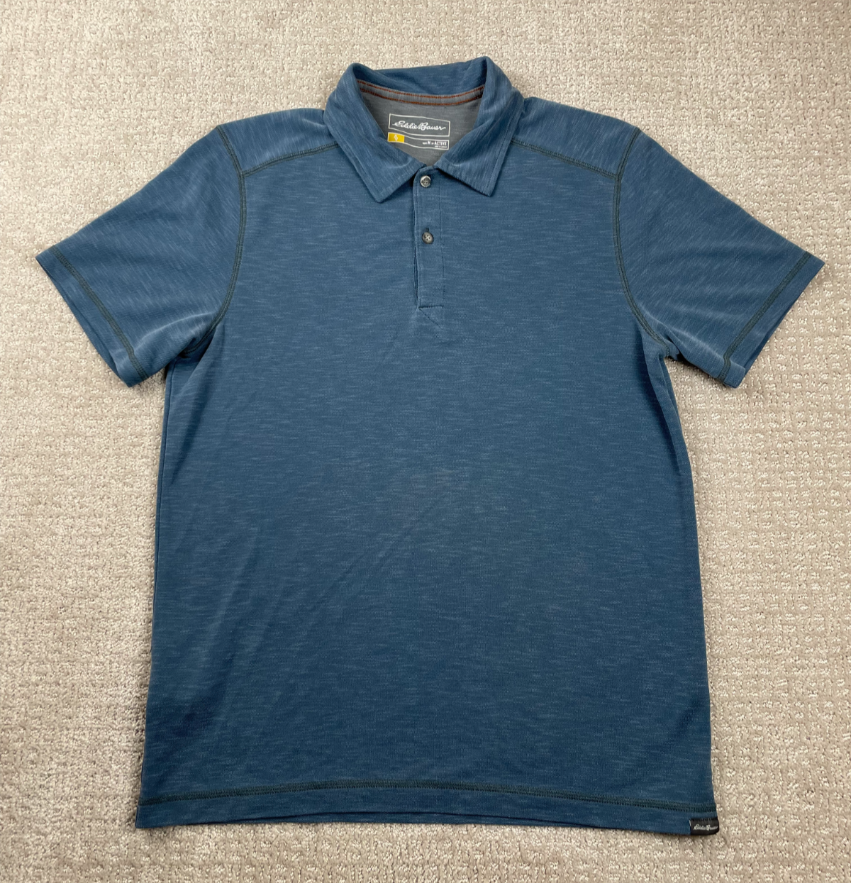 Eddie Bauer Polo Shirt Mens Medium Travex Active Fit Blue Short Sleeve Stretch