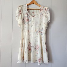 LoveShackFancy Silk Floral Mini Dress M Puff Sleeve Button Front
