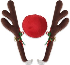 Car Antlers And Nose - Christmas Decorations For Car Windows Roof And Grille -